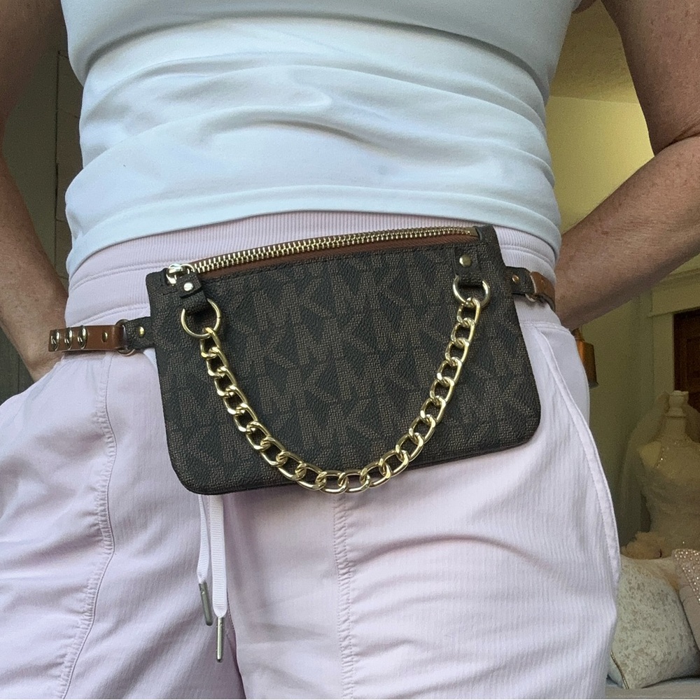 Michael Kors Dark Brown Belt Bag with Gold Chain